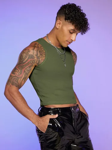 Vista 3 de GORGLITTER Camiseta sin mangas de neón para hombre, de moda, ajustada, para entrenamiento