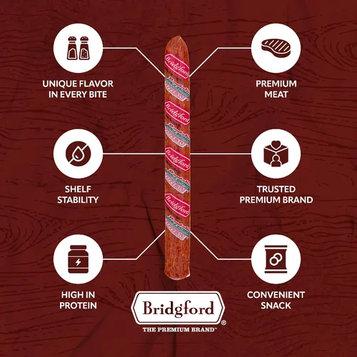 Vista 4 de Bridgford Old World Pepperoni Stick - Paquete de 2 palitos de pepperoni ahumados naturalmente para pizza y sándwiches - Bocadillo keto alto