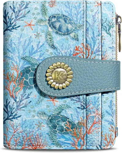 Vista 27 de Kelvoris Cartera pequeña Rfid para mujer, plegable, con cremallera, bolsillo para monedas, piel sintética, compacto, para tarjetas de crédito