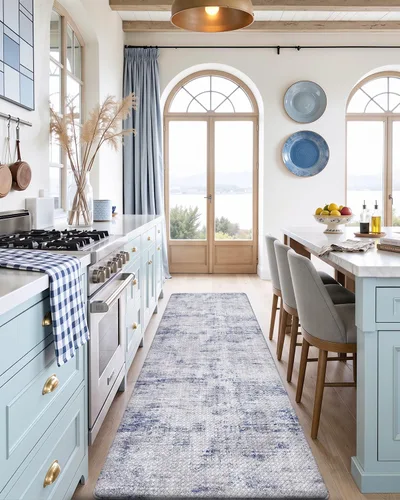 Vista 4 de DEXI Alfombrillas de cocina acolchadas antifatiga 23 x 86 pulgadas, color Azul