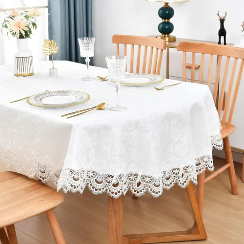Vista 9 de Wolkemer Paquete de 2 manteles cuadrados pequeños de jacquard de encaje blanco elegante para decoración de mesa para el hogar, bufanda de tocador