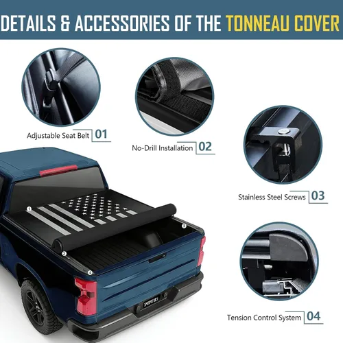 Vista 6 de Perfit Liner Black Flag - Cubierta enrollable suave para caja de camioneta compatible con Chevy Silverado 1500 GMC Sierra 1500 2007-2026 de 5.8
