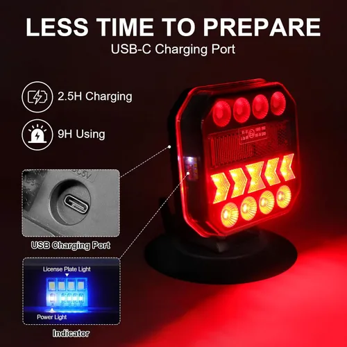 Vista 4 de Agrieyes Luces de remolque inalámbricas USB-C, luz de enganche magnética ajustable con retrorreflectores, kit de luz de remolque recargable reversa