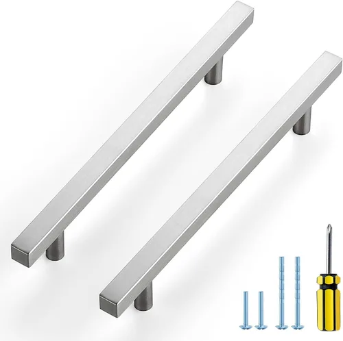 Vista 13 de Ravinte - Paquete de 5 manijas cuadradas para gabinete de cocina de 2 pulgadas, níquel cepillado, tiradores de gabinete de níquel satinado, hardware