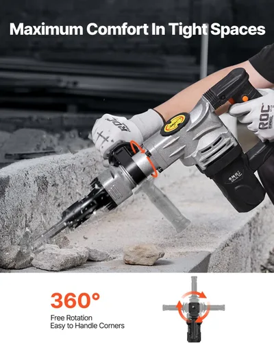 Vista 6 de VEVOR Martillo eléctrico de demolición, martillo neumático resistente de 1400 W con 2 puntas de cincel y estuche de transporte, 2900 BPM para romper