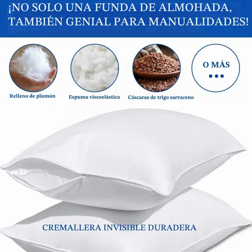 Vista 3 de Protectores de almohada con cremallera, tamaño estándar, fundas de almohada 100% algodón para cabello y piel, protector de almohada suave y cómodo