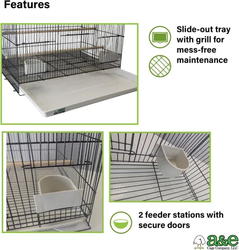 Vista 3 de A&E Cage Co 504 - Jaula para pájaros de vuelo para pinzones y periquitos Negro