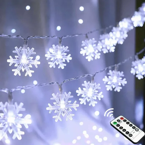 Vista 7 de Zimati Luces de Navidad multicolores, 20 pies, 40 luces LED multicolor de copo de nieve en cadena, 8 modos de temporizador, funciona