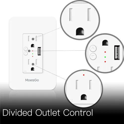 Vista 3 de MoesGo Toma de corriente inteligente de pared con USB, enchufe WiFi con 2 tomas de corriente, control dividido de 15 amperios, control remoto Smart