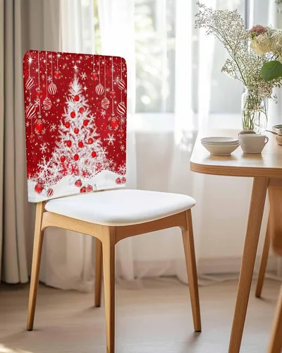 Vista 2 de Paquete de 6 fundas protectoras para sillas de comedor de Navidad, diseño de árbol de Navidad, fundas protectoras elásticas extraíbles para sillas