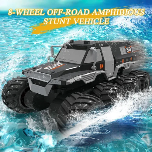 Vista 2 de 1:18 Camión monstruo impermeable juguetes RC Cars anfibio control remoto camiones 8WD todo terreno todoterreno Pickup juguete para 6 7 8 9 10 11 12