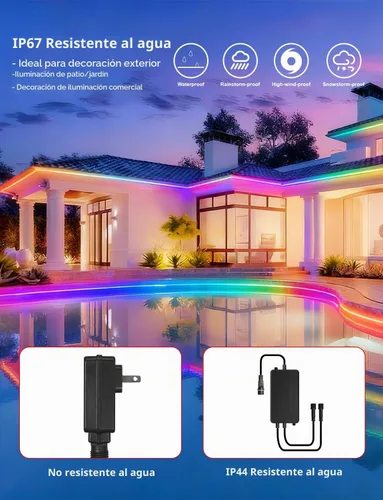 Vista 2 de Tira de luces LED COB de 20 pies RGB Smart IC, IP67 impermeable al aire libre, regulable