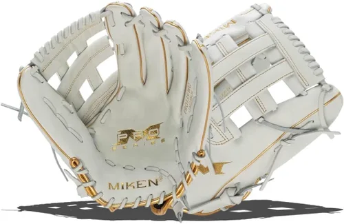 Vista 24 de Miken Pro Series - Guantes de sóftbol de lanzamiento lento, 13 pulgadas, blanco/rojo