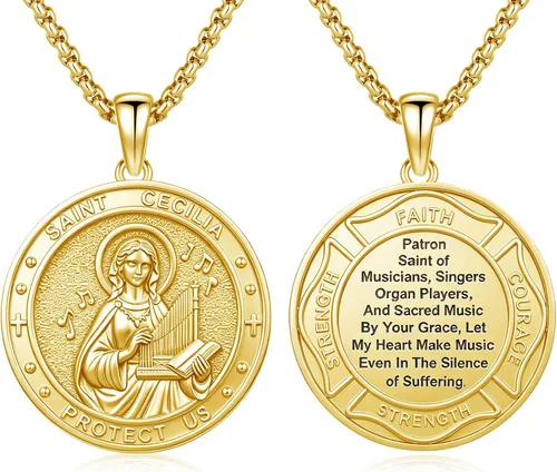 Vista 43 de Collar con colgante de amuleto de medalla de San de plata 10A-St Michael Oval