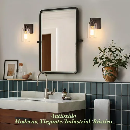 Vista 2 de VerRon Juego de 2 apliques de pared para baño, lámparas modernas de tocador, faroles de montaje de bronce cepillado al óleo, luces de pared