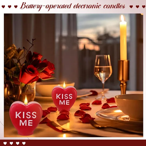Vista 6 de Retisee 2 velas LED en forma de corazón sin llama para el día de San Valentín, velas románticas de colección de San Valentín, decoración romántica