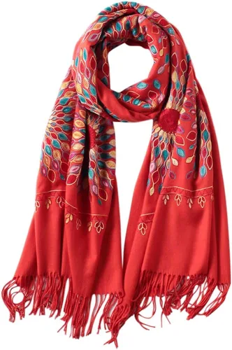 Vista 4 de Urban CoCo Bufanda bordada de gran tamaño con borlas para mujer