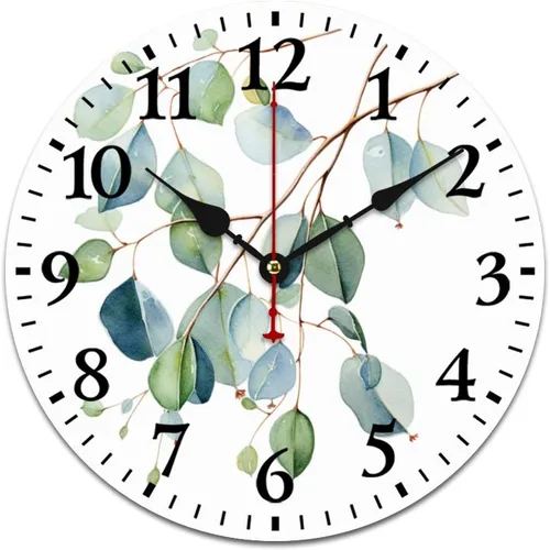 Vista 12 de Reloj de pared de madera de 10 pulgadas, acuarela, rústico, eucalipto, reloj de pared de madera rústica, cuarzo, sin tictac, número arábigo, hoja