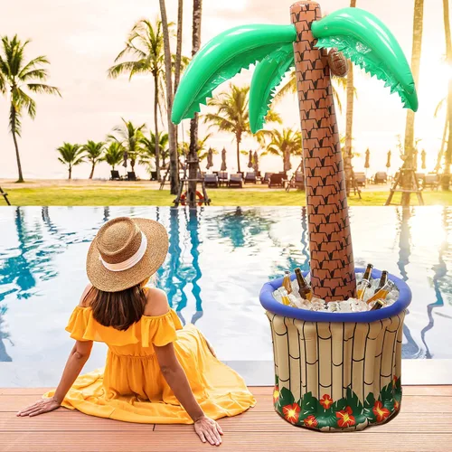 Vista 5 de GIFTEXPRESS Enfriador inflable de palmeras de 72 pulgadas, decoración de fiesta temática hawaiana tropical, perfecto para fiesta en la piscina