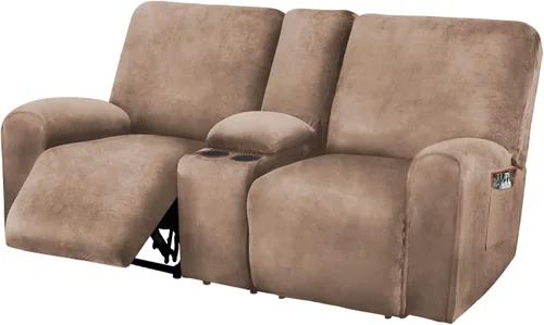 Vista 17 de ULTICOR Funda para Sofá de Dos Plazas Reclinable con Consola del Medio, Fundas de Sofá Reclinable de Terciopelo Elástico de 8 Piezas, Gruesas, Negro