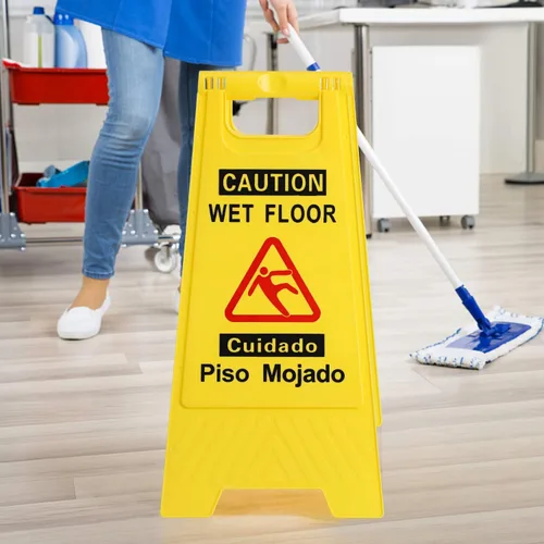 Vista 5 de CERLMLAND Señal de precaución mojada para piso, plegable, resistente, bilingüe de doble cara, letreros de advertencia de seguridad para uso