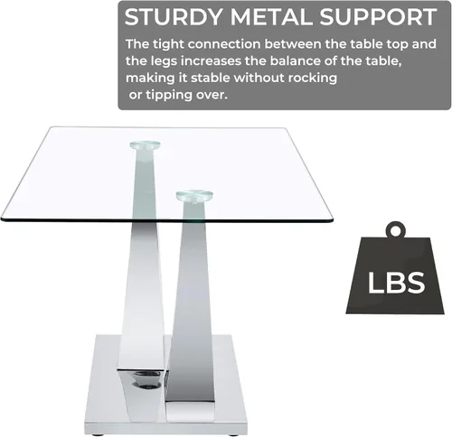 Vista 12 de Mesa de comedor moderna de vidrio de 63 pulgadas para 4-6, mesa de comedor rectangular de vidrio con vidrio templado de 0.39 pulgadas y base