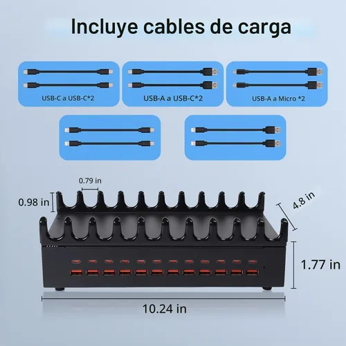 Vista 7 de Estación de Carga de 300W para Múltiples Dispositivos - Estación de Carga Rápida USB de 24 Puertos con Entrega de Energía Inteligente - Estación