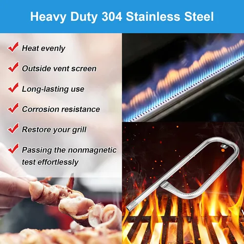 Vista 3 de Uniflasy 60040 Tubo quemador de parrilla de 17 pulgadas para Weber Q1200 Q1000 Q100 Q120 304 Acero inoxidable Baby Q 386001 386002 516002, 516001