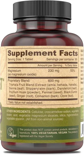 Vista 2 de DEVA Vegan Colon Assist: tabletas con magnesio, trifala, cáscara de psyllium, senna, canela y más, 90