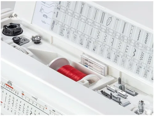 Vista 4 de Janome HD5000 Máquina de coser resistente para principiantes, máquinas de coser mecánicas portátiles con accesorios y cubierta, máquina de coser