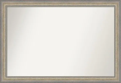 Vista 520 de Amanti Art Espejo de baño plateado para sobre el fregadero, 28 x 37 pulgadas, elegante espejo rectangular de peltre cepillado, marco de madera