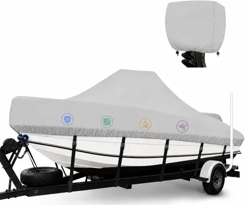 Vista 9 de Funda para consola central 1400D para lancha de 16 a 18.5 pies, lona marina resistente al agua, cubierta de barco remolcable con funda de motor