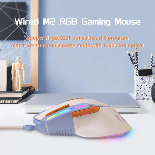 Vista 4 de MAGIC-REFINER M2 - Mouse para juegos con cable con 6 tipos de retroiluminación RGB, alta precisión ajustable, 12800 DPI, mouse de programación macro