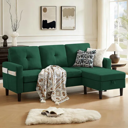 Vista 8 de Sofá Seccional Sofás para Sala de Estar, Sofás Seccionales Modulares de 3 Asientos en Forma de L con Almacenamiento y Chaise Reversible, Tela
