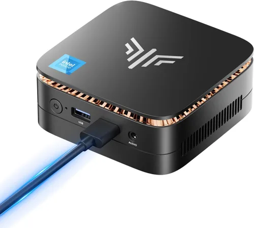 Vista 13 de KAMRUI Mini PC Celeron J3455, Mini computadora de escritorio, 86B DDR/128GB eMMC pequeña computadora 4K soporte 2.5" SSD/mSATA SSD/2.4G+5G WiFi dual