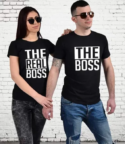 Vista 3 de Camisas a juego para parejas, camisas de Boss y The Real Boss, camisas para él y ella