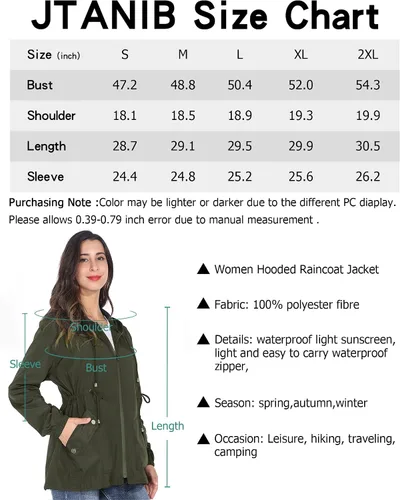 Vista 7 de JTANIB Chaqueta impermeable plegable para mujer, impermeable, ligera, con capucha para senderismo, viajes al aire libre
