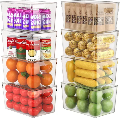 Vista 2 de theaoo Contenedores organizadores de refrigerador apilables grandes y dispensador de latas de soda para refrigerador con tapas