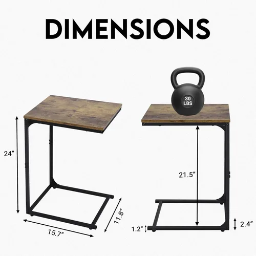 Vista 3 de LOFTEY Mesa auxiliar en forma de C, deslizable debajo del sofá y mesa