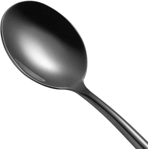 Vista 4 de Ouliget Cuchara de sopa negra de acero, cucharas grandes circulares de mango largo, cuchara de sopa coreana de mango largo, 8 piezas, 8.7 x 1.6
