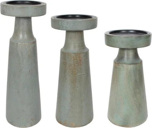 Vista 7 de Juego de 3 portavelas de madera de mango, 12 pulgadas, 10 pulgadas, 8 pulgadas de altura (gris lavado)