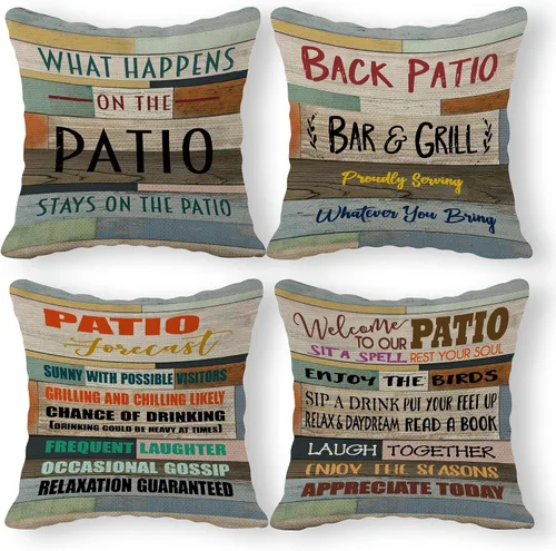 Vista 5 de Juego de 4 fundas de almohada con reglas de porche, 18 x 18 pulgadas, decoración de banco de porche delantero, regalo de inauguración de la casa