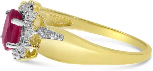 Vista 4 de Anillo de oro amarillo de 10 quilates con rubí ovalado y diamante