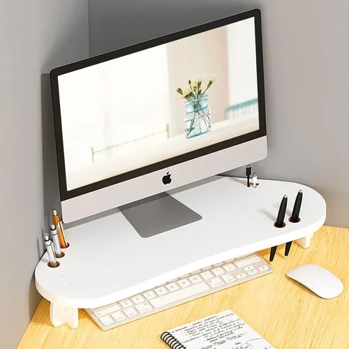 Vista 8 de Triángulo de madera para monitor elevador – almacenamiento de escritorio multiusos blanco para computadora, laptop, impresora