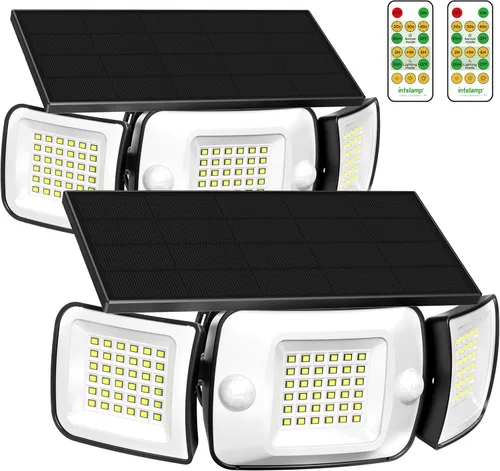 Vista 7 de intelamp Luces de Inundación Solares para Exteriores Impermeables, 6000 mAh, 1200 lúmenes, funciona con energía solar, doble sensor de movimiento