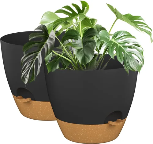 Vista 12 de ZMTECH Juego de 2 macetas de 10 pulgadas para plantas de interior, macetas de riego automático con agujeros de drenaje y platillo para plantas