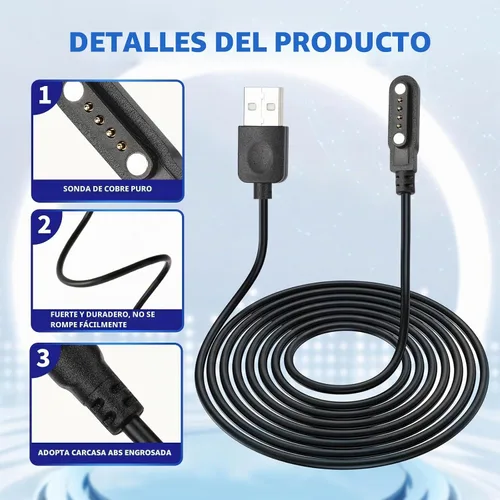 Vista 4 de Cable cargador de reloj inteligente, accesorios magnéticos universales para SmartWatch, cable de carga de 4 pines, espacio entre pines de contacto