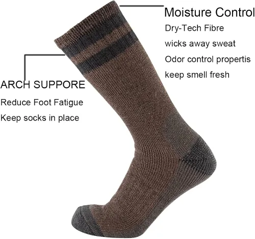 Vista 2 de CEREBRO Calcetines de lana merino para hombre, calcetines acolchados a media pantorrilla, que absorben la humedad, calcetines de senderismo