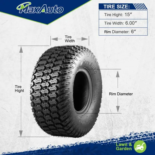 Vista 5 de MaxAuto Fox V2 - Juego de neumáticos para cortacésped (15x6.00-6), Reemplazo de neumático 15x6x6nhs para cortacésped, Tractor de jardín, Neumático