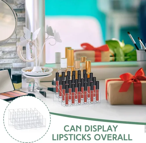 Vista 4 de Macarrie 4 piezas organizador de lápiz labial 24 ranuras acrílico lápiz labial maquillaje caja de almacenamiento para Rollerball Perfume
